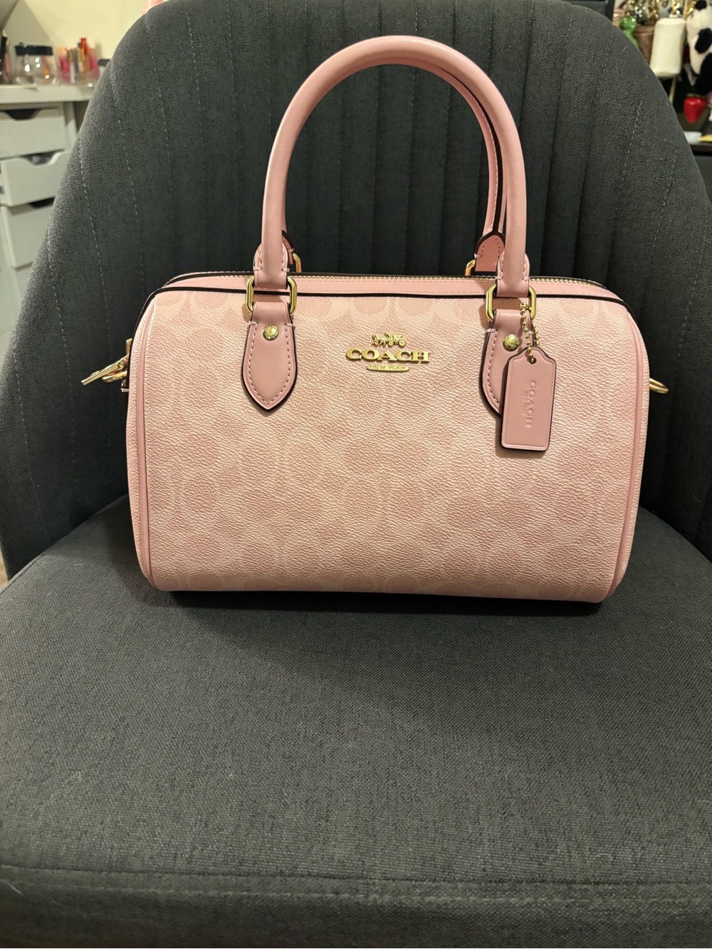 Coach Powder Pink Rowan Satchel with Gold Hardware